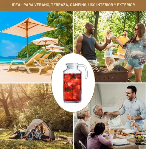 Miniatura 7 de Jarra de vidrio con tapa, juego de 2 jarras de agua de vidrio de 55 onzas, jarra fría para té helado, agua, limonada, café, elegante y moderno