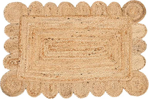 Miniatura 4 de KLAVATE Alfombra festoneada para decoración del hogar trenzada de yute bohemio de calidad clásica hecha a mano natural