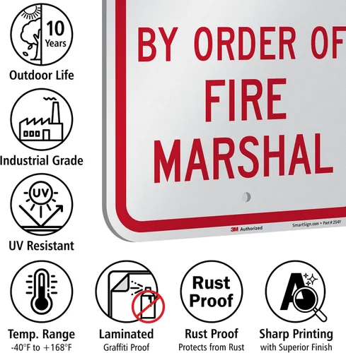 Miniatura 7 de SmartSign -K-9548-EG Letrero "No Parking - por Order Of Fire Marshal" 12 x 18 pulgadas, aluminio reflectante 3M de grado de ingeniero, rojo sobre