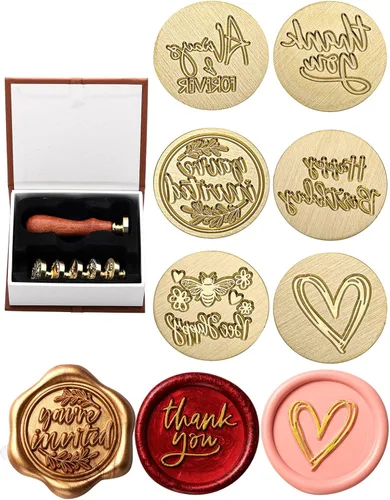Miniatura 11 de Kit de sello de cera de Navidad Yoption, juego de 6 cabezas de sello de cera con 1 mango de madera para tarjeta de invitación de fiesta, decoración