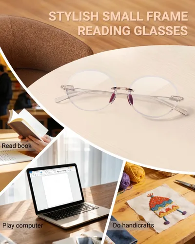 Miniatura 8 de TERAISE Gafas de lectura sin montura para mujer, paquete de 3 lentes de lectura con bloqueo de luz azul, lector ultraligero sin marco
