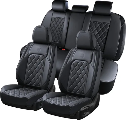 Coverado Funda protectora para asiento delantero y trasero, ajuste universal, piel y tela, color rojo