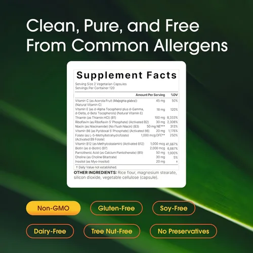 Miniatura 3 de NatureBell Methylated B Complex Vitaminas – 240 cápsulas vegetarianas – Fórmula 12 en 1 de alta biodisponibilidad – para la salud inmunológica