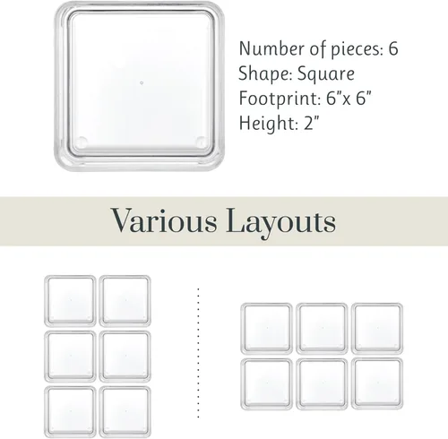 Miniatura 5 de STORi SimpleSort Juego de 6 organizadores de cajones transparentes apilables Bandejas cuadradas de 6" x 6" x 2" Pequeños cubos de almacenamiento