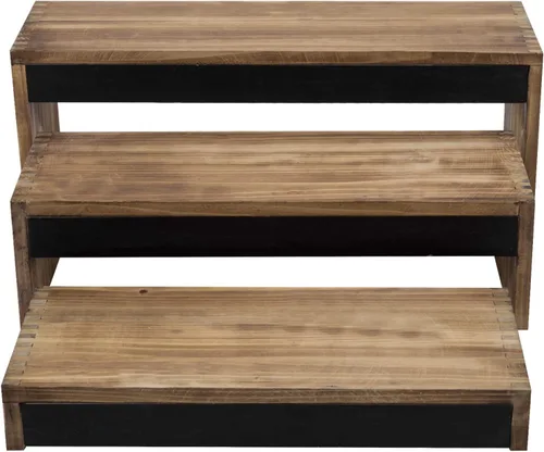 Miniatura 7 de MyGift Soportes elevadores rústicos de madera quemada de 21 pulgadas para tartas/postres con paneles de pizarra