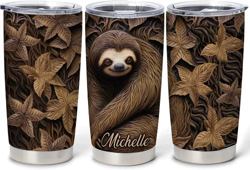 Miniatura 11 de Hyturtle Regalos personalizados para los amantes de los perezosos, vaso de acero inoxidable con nombre personalizado de 20 onzas con tapa, idea