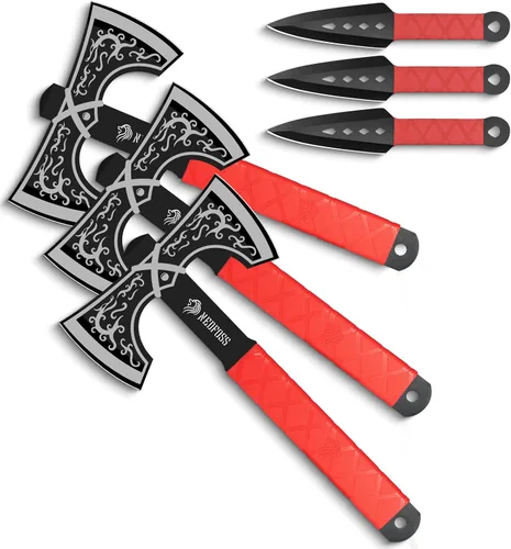 NedFoss Juego de cuchillos de lanzamiento y hacha de lanzamiento, hachas de lanzamiento y tomahawks de 11.6 pulgadas, punta doble vikinga, mango de