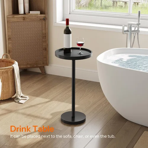 Miniatura 2 de HOOBRO Mesa auxiliar redonda pequeña, mesa de bebidas de bambú, mesa de café Martini con acento de pedestal para espacios pequeños en sala de estar