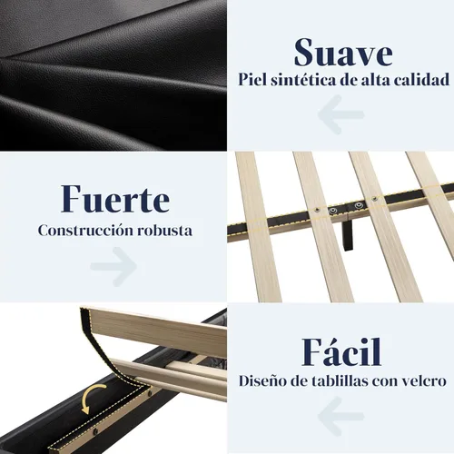 Miniatura 5 de Allewie - Base de cama tamaño King con cabecera ajustable, plataforma de cama de piel sintética con listones de madera, base de colchón resistente