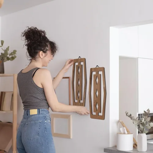 Miniatura 5 de CroBlissful 2 Piezas Arte de Pared Moderno de Mediados de Siglo Madera Acentos Decorativos de Elegancia de Mediados de Siglo Escultura de Pared