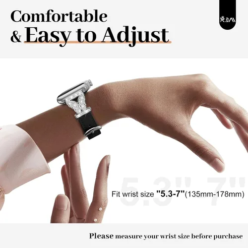 Miniatura 6 de JR.DM Correas de cuero para reloj para mujeres compatibles con Apple Watch 38mm 40mm 41mm 42mm (S10) con conector de mariposa brillante plateado