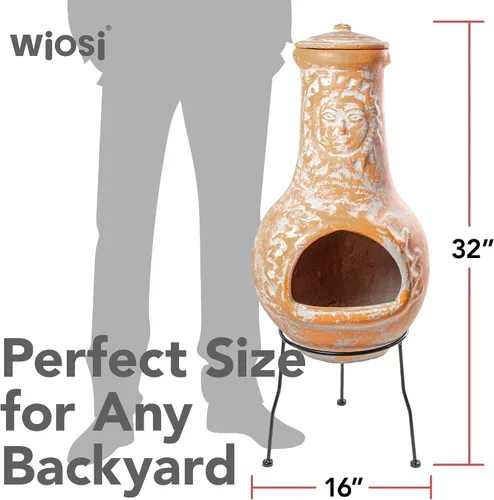 Miniatura 6 de Wiosi Chiminea Pequeña Chimenea Exterior Gris – Chimineas de Arcilla con Tapas de Lluvia para Chimenea y Soportes de Metal Sólido – Mini Chimenea