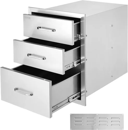 Miniatura 19 de VEVOR Cajones de cocina para exteriores de 14 x 20.3 pulgadas, cajones triples de montaje empotrado, 14 pulgadas de ancho x 20.3 pulgadas de alto x