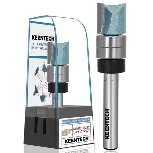 Miniatura 8 de KEENTECH Brocas de enrutador de 1/2 pulgada, broca de enrutador de ajuste empotrado, broca de patrón con punta de carburo de rodamiento superior
