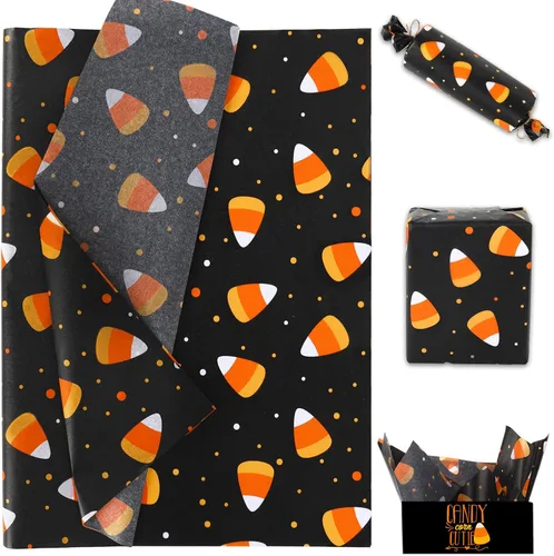 Whaline 100 piezas de papel de seda de maíz de caramelo, papel de regalo temático de Halloween, papel de embalaje colorido, papel de manualidades