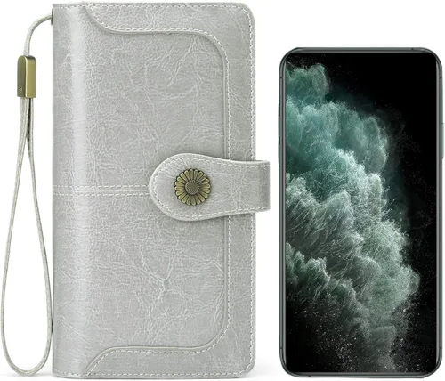 Miniatura 5 de FALAN MULE Cartera de cuero genuino RFID bloqueo gran capacidad Trifold señoras cartera.
