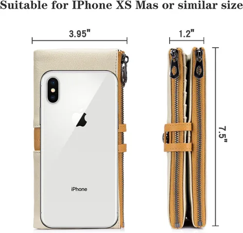 Miniatura 3 de Cartera para mujer de gran capacidad de piel sintética plegable con bloqueo RFID, tarjetero con bolsillo con cremallera