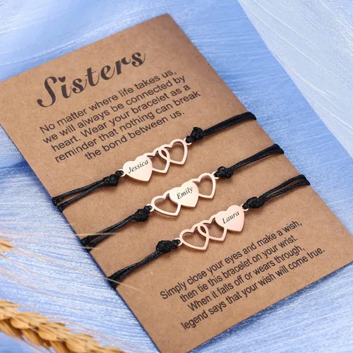 Miniatura 4 de INBLUE Juego de Pulseras de Corazón a Juego Personalizado, Nombre Personalizado 234 Piezas de Acero Inoxidable BFF Mejor Amiga Juego de Pulseras