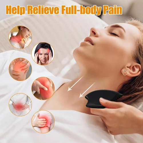Miniatura 6 de Gua Sha Herramienta de masaje facial – Masajeador facial y corporal de jade negro para el bienestar, relajación, masaje de cuello, hombros, espalda