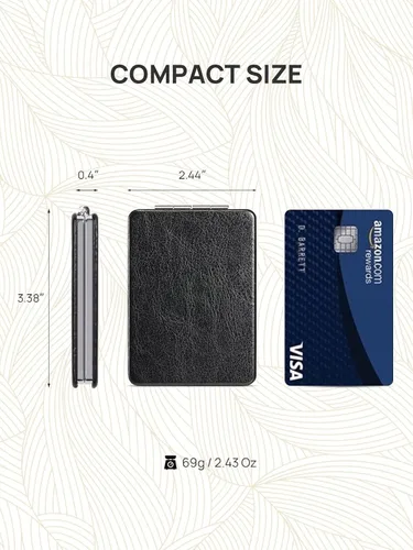 Miniatura 3 de Omiro - Espejo compacto, cuero PU clásico. Ampliación 1x/3x, ultra portátil para el bolsillo, ideal para bolsos y viajes (negro)