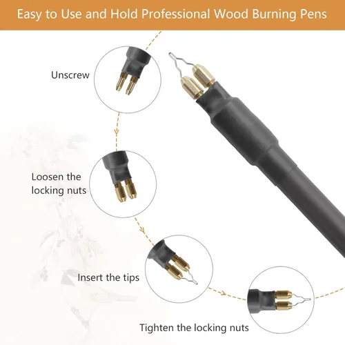 Miniatura 5 de Kit profesional para quemar madera, 60 W, kit de pirografía con doble quemador de madera, 20 puntas de alambre para quemar madera, incluyendo puntas