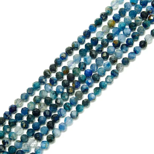 JM Design Cuentas redondas facetadas de cianita azul natural, tamaño 0.079 in, 15,5 '' hebra para la fabricación de joyas