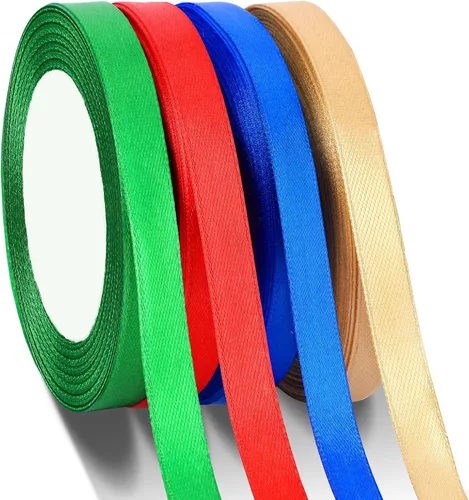 Miniatura 8 de DECYOOL - Cinta de Navidad, 4 rollos de 100 yardas de cintas navideñas para envolver regalos (0.6 in de ancho, rojo, verde, dorado y plateado)