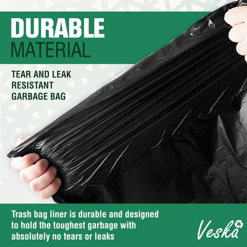 Miniatura 8 de Veska Bolsas de basura resistentes de 30 a 33 galones, paquete de 250 bolsas, bolsas de basura grandes negras de 30 galones, 32 galones, 33 galones.
