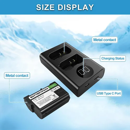 Miniatura 5 de EN-EL15 Batería de repuesto con cargador dual LCD - Batería de iones de litio de 2800 mAh para Nikon D850 D750 Z6II Z7II Z5 D500 D7500 D800 Z8 Zf