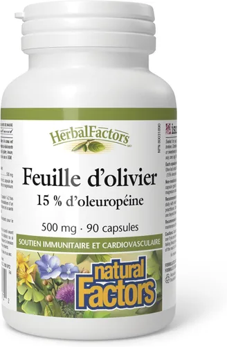 Miniatura 2 de HerbalFactors by Natural Factors, Hoja de Olivo 500 mg, Fórmula de Bienestar Natural, 90 Cápsulas