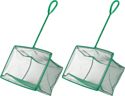 Pawfly Red para peces de acuario con mango de metal trenzado, red cuadrada con malla fina suave de lodos de residuos de alimentos, red de limpieza