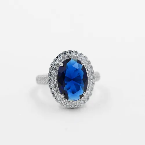 Miniatura 5 de Uloveido Anillos de cristal ajustables chapados en platino, anillo de circonita cúbica ovalada grande, anillos de vástago dividido solitario