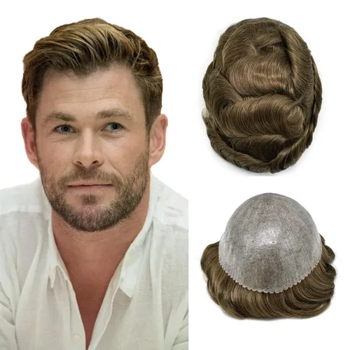 Miniatura 43 de Toupee - Sistema de reemplazo de cabello humano para hombre, 0.004 in, inyectado, piel de polietileno, piezas de pelo para hombre, 6 x 8 pulgadas