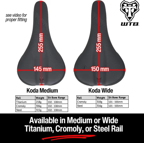 Miniatura 4 de WTB Koda Mountain Bike Seat (Saddle) - Gravel, Trail & Bikepacking (Medium/Wide, 3 Rail Options)