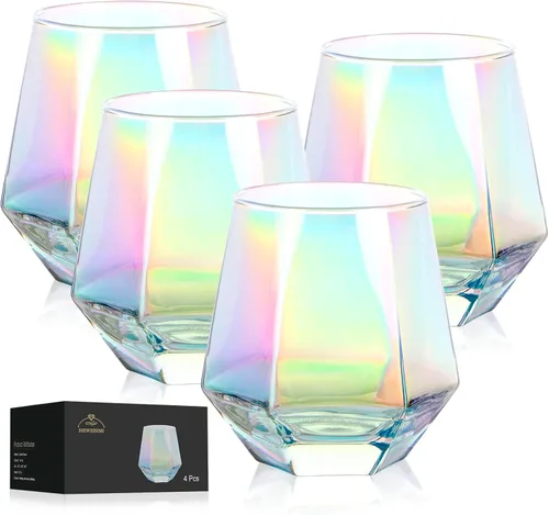 Miniatura 9 de Copa de vino sin tallo para vino tinto y blanco, cristalería iridiscente en forma de diamante para whisky, cóctel, regalo para aniversario, boda