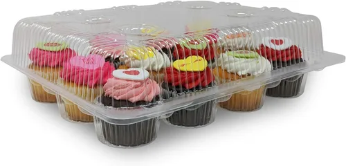Miniatura 2 de Detroit Forming LBH9222 Contenedor transparente para magdalenas o magdalenas con bisagras 100 por caja Dozen/12 Compartment, Clear, Hinged Lid