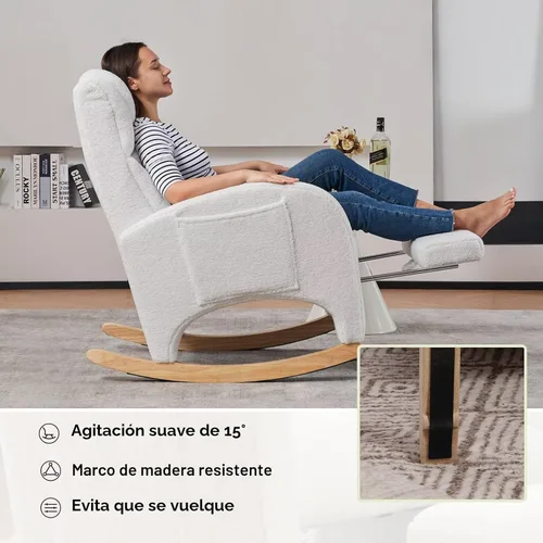 Miniatura 4 de FOXHUNTER Mecedora para guardería, moderna silla deslizante con reposapiés ajustable y patas de madera maciza, respaldo alto, silla de guardería