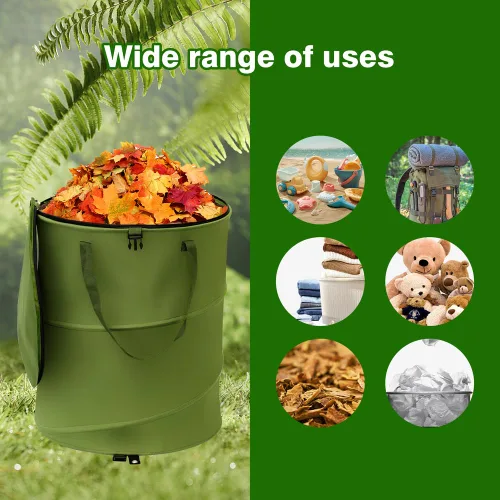 Miniatura 5 de Cubo de basura plegable para exteriores, de 13.8 x 15.8 pulgadas, bolsas de basura de tela Oxford 600D para patio, papelera de campamento con clip