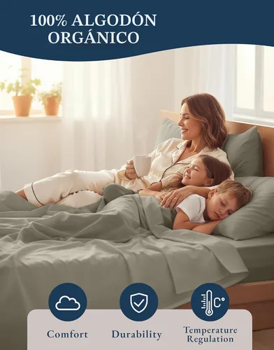 Miniatura 6 de LANE LINEN Juego de sábanas tamaño King de 4 piezas, 100 % algodón orgánico puro tejido de percal de fibras largas, ropa de cama de algodón suave