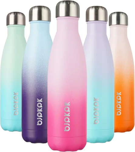 Miniatura 102 de BJPKPK Botellas de agua de acero inoxidable con aislamiento de 17 onzas, mantiene el frío y el calor, brillante oro rosa Oro rosa brillante