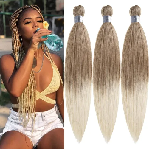 Miniatura 38 de pelo trenzado preestirado marrón, pelo trenzado Kanekalo, pelo trenzado preestirado de 26 pulgadas, 6 paquetes plegados, textura Yaki, extensiones