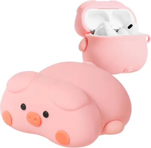 Miniatura 8 de Funda para AirPods 4 con llavero – Elegante a la moda para mujeres y niñas, de silicona 3D, diseño de perro kawaii femenino femenino único divertido
