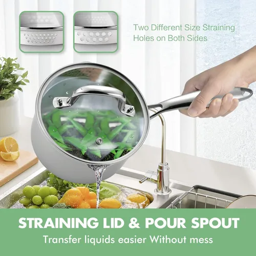 Miniatura 5 de Cacerola antiadherente de 2 cuartos con tapa, cacerola de cerámica pequeña para cocinar, no tóxica, libre de PTFE y PFOA - apta para horno