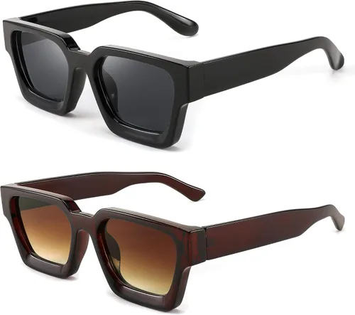 Miniatura 103 de FEISEDY Gafas de sol cuadradas retro de los años 90 para mujeres y hombres, gafas de sol rectangulares gruesas de moda con protección UV400 B2385