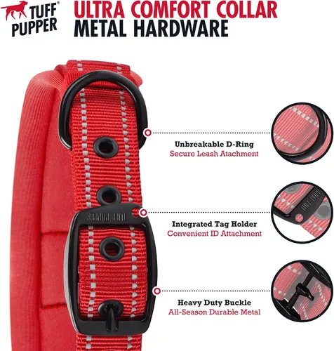 Miniatura 4 de Tuff Pupper Collar de perro acolchado ultra cómodo Acolchado grueso de neopreno Collar de perro con correa de nailon balístico con costuras