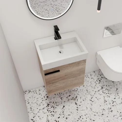Miniatura 16 de Malwee Tocador de baño flotante de 18 pulgadas con lavabo, Tocador de baño de lavabo individual de 18 pulgadas montado en la pared, con 1 puerta
