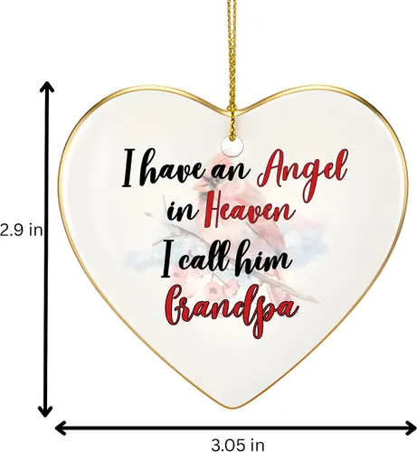 Miniatura 3 de Adorno de Navidad conmemorativo personalizado 2025 – Recuerdo de cerámica en forma de corazón – Tengo un ángel en el cielo lo llamo abuelo, regalo