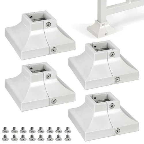 Miniatura 11 de Paquete de 4 cubiertas de base de poste de cubierta de aleación de aluminio (base de poste de 1 x 1 pulgada x 3.35 pulgadas), para pasamanos, Blanco