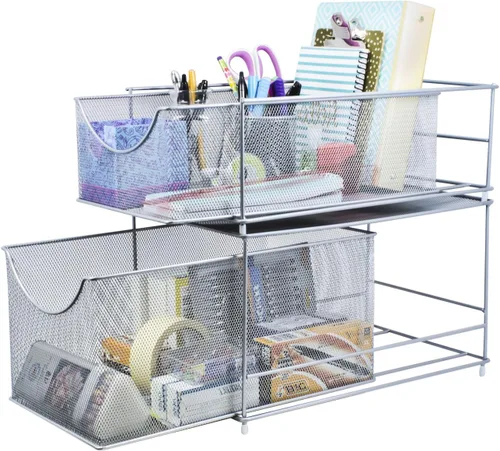 Miniatura 4 de Sorbus gavetas organizadoras de almacenamiento de malla plateada con gavetas extraíbles, ideal para cubierta, gabinete, despensa, para colocar bajo