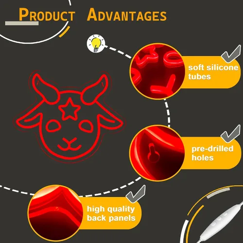 Miniatura 4 de Allball Letrero de Neón Baphomet, Letreros LED Regulables Góticos Símbolo de Satanás Letreros de Neón de Halloween para Decoración de Pared, Rojo1